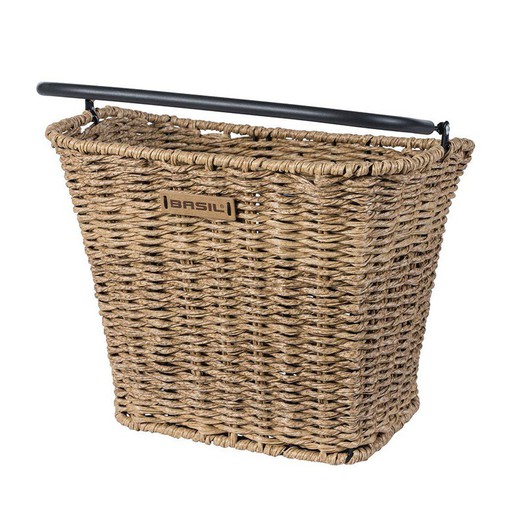 Panier basil bremmen ratan avec poignee avant avec plaque adaptateur bs / kf marron