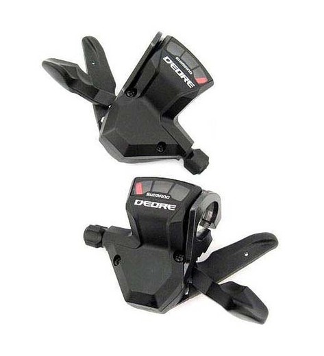 Shimano deore 9 speed double knobs.