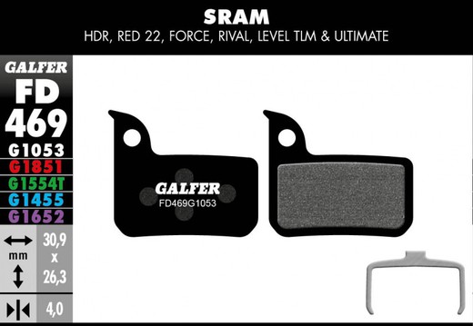 Pad de freio e-bike galfer sram vermelho 22 - nível