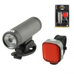 Kit luz delantera + trasera urban, luz delantera 400 lúmenes, trasera 36 cob led. Carga vía usb. Marca wag