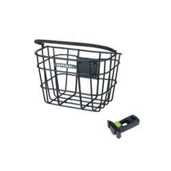 Cesta delantera BASIL "Bremen" + portacañas KF A-Head, aluminio, negro