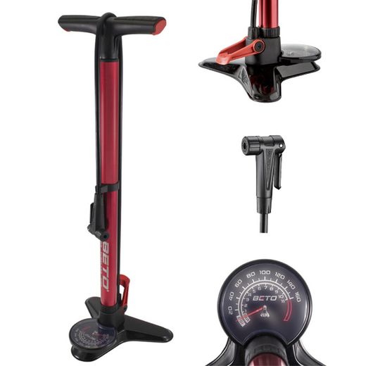 Inflador taller con depósito interno para talonar cubiertas tubeless,cuerpo en aluminio, con manómetro, largo 700 mm., asa recubierta engoma, inflado 11 bar, color rojo.