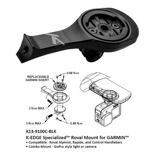 K-EDGE GARMIN Roval Combo Mount, Black Anodize