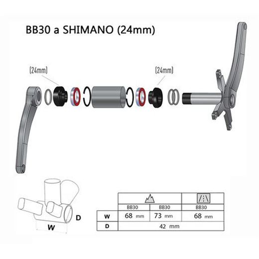 Pedalier casquet convertidor WHEELS Manufacturing BB30 a 24mm (shimano)