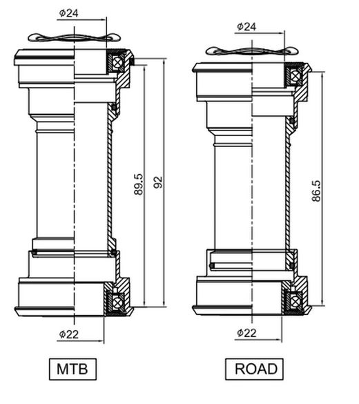 Pedalier PURE BB015 - BB86/BB92 FOR 24MM CRANKSETS (SHIMANO 24MM) + KIT GXP (SRAM 22/24MM)