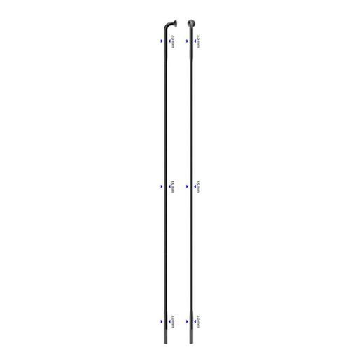Radios laser cabeza recta 286mm negros, paquete 5 uds, con cabecillasde laton de color plata