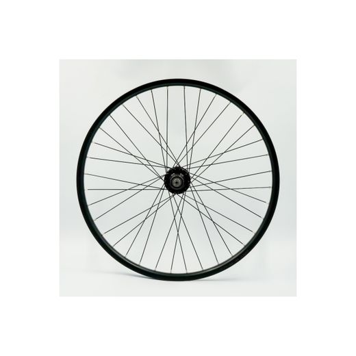 Rueda delantera 24", alum., negra, doble pared, disco 6 huecos, QR10