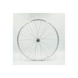 Roda dianteira de 24", aro de alumínio, prata, parede simples, porcas