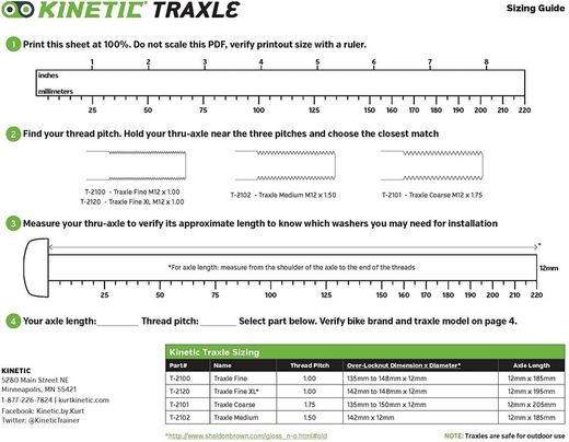 Rouleau thru axle zycle / bkool / kinetic (12x142 / 185) filetage 1.0 / 1.50 / 1.75